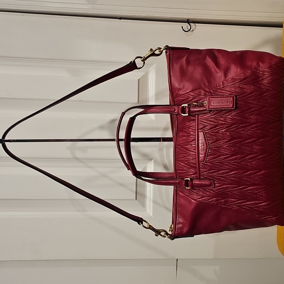 Coach Madison Burgundy Gathered Leather Satchel Bag W/Crossbody Strap NWOT - Picture 1 of 15